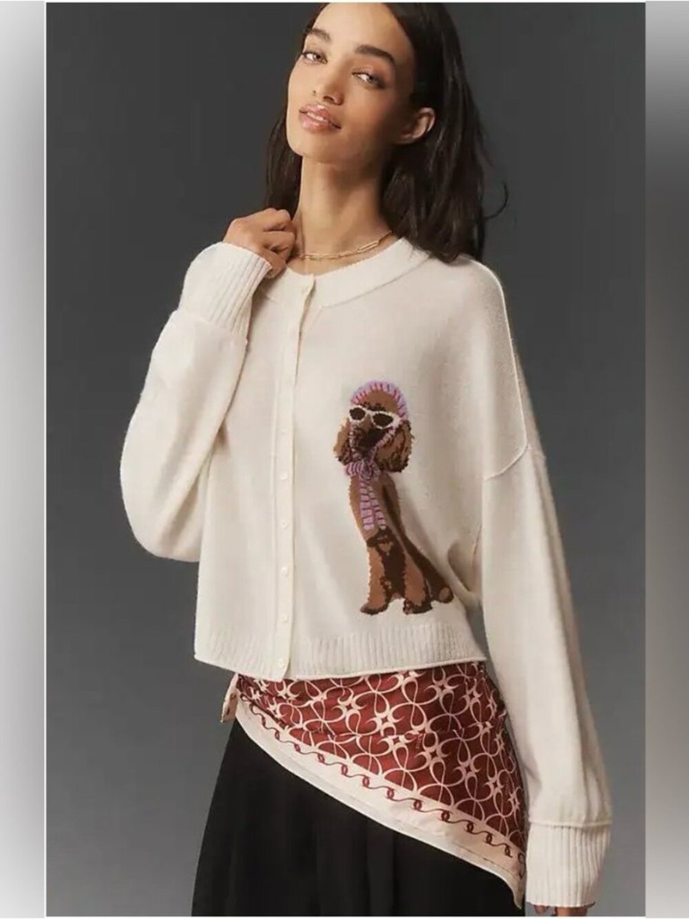 NWT Size M - Anthro Goldie Cashmere Blend Cardigan Sweater Dog Icon (US$ 198)